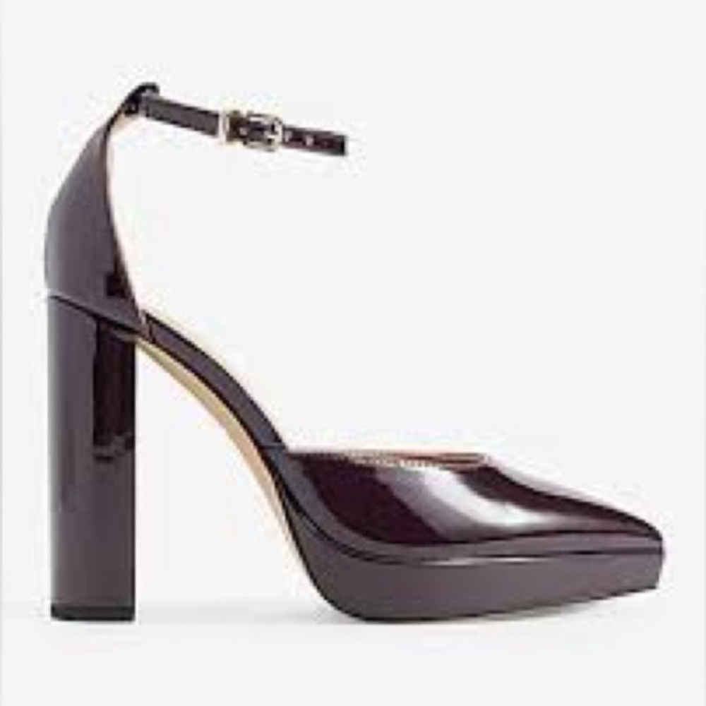 Express Closed Pointed Toe Platform Pumps High Heel Mary Jane Eggplant Size 9